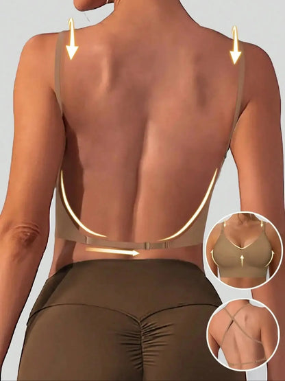 Women's Solid Backless Bra, Breathable Comfortable Wireless Bra, Women's Lingerie for All Seasons, Breathable Comfy Bra, Soft Comfy Bra
