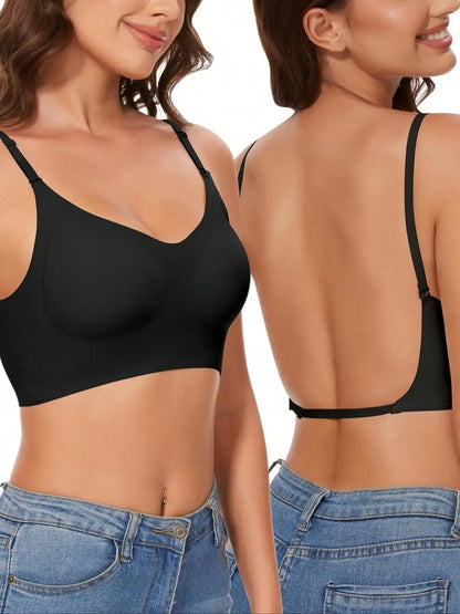 Women's Solid Backless Bra, Breathable Comfortable Wireless Bra, Women's Lingerie for All Seasons, Breathable Comfy Bra, Soft Comfy Bra