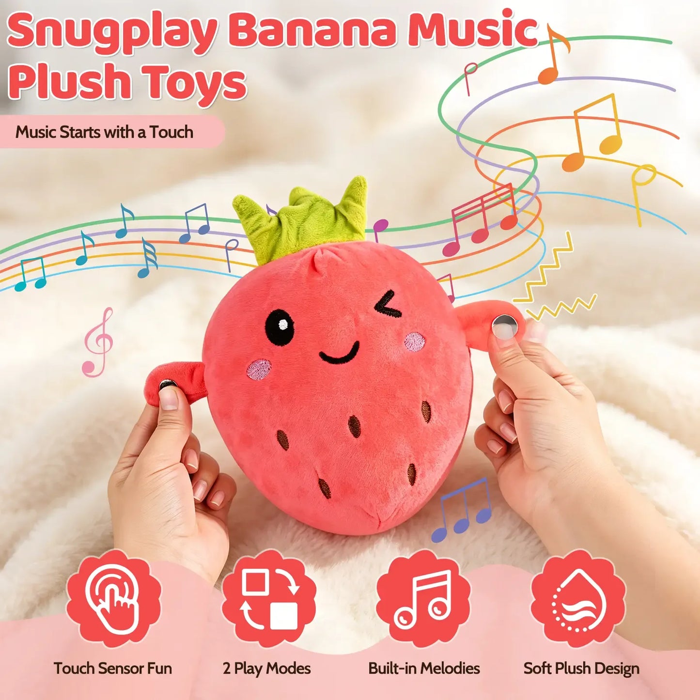 SnugPlay Interactive Music Plush Toy Set – Banana, Strawberry & Carrot Electric Plush Toys for Parent-Child Interaction, Couples & Friends Prank Toy, Valentine’s Day & Easter Party Fun Gift for Kids & Adults stuffed animals cute girly gifts
