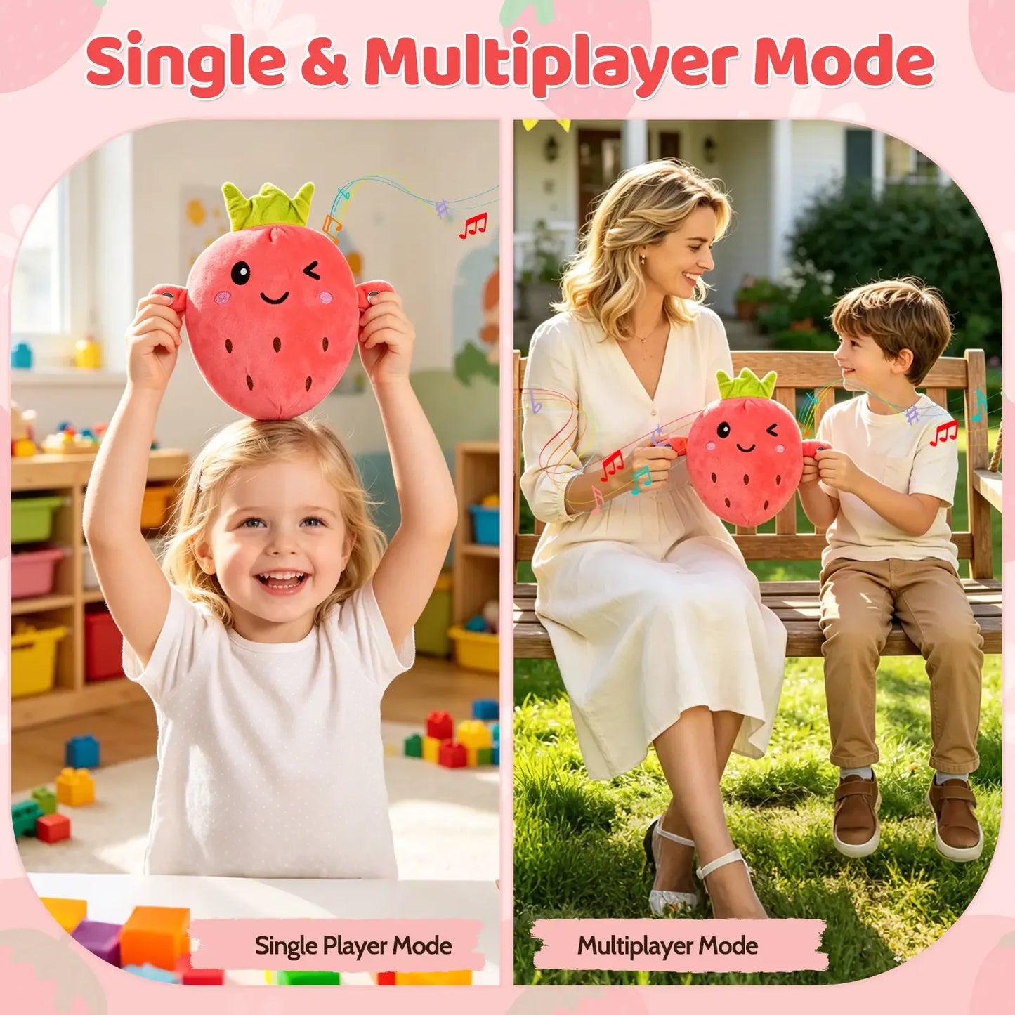 SnugPlay Interactive Music Plush Toy Set – Banana, Strawberry & Carrot Electric Plush Toys for Parent-Child Interaction, Couples & Friends Prank Toy, Valentine’s Day & Easter Party Fun Gift for Kids & Adults stuffed animals cute girly gifts