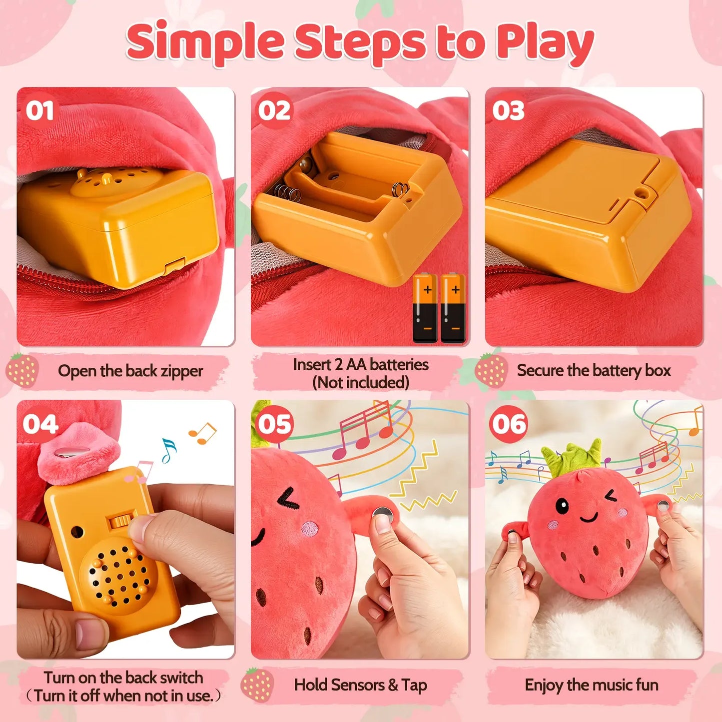 SnugPlay Interactive Music Plush Toy Set – Banana, Strawberry & Carrot Electric Plush Toys for Parent-Child Interaction, Couples & Friends Prank Toy, Valentine’s Day & Easter Party Fun Gift for Kids & Adults stuffed animals cute girly gifts