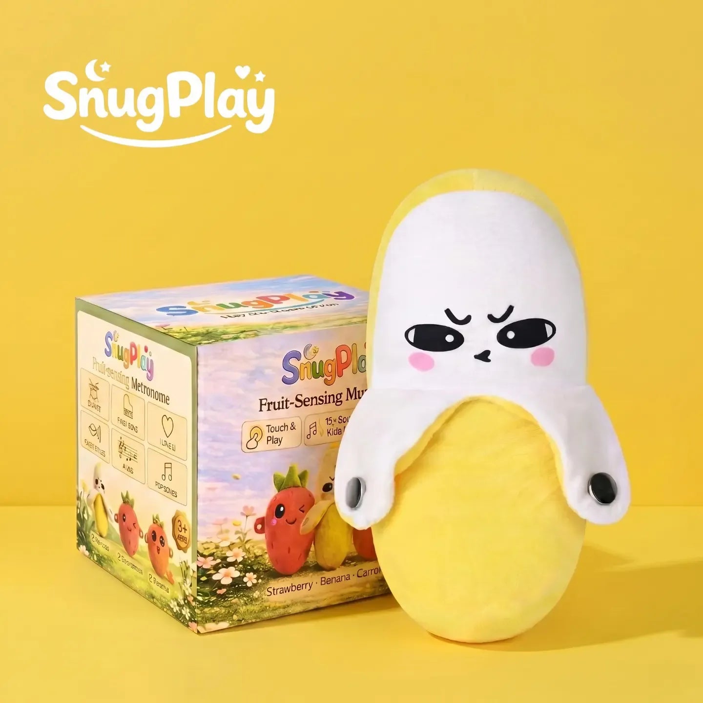 SnugPlay Interactive Music Plush Toy Set – Banana, Strawberry & Carrot Electric Plush Toys for Parent-Child Interaction, Couples & Friends Prank Toy, Valentine’s Day & Easter Party Fun Gift for Kids & Adults stuffed animals cute girly gifts
