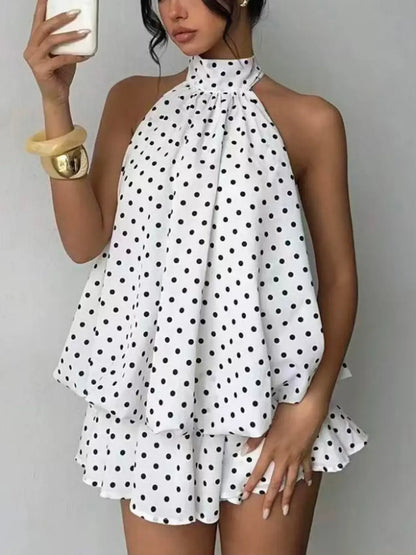 Women's Simple Solid Backless Halter One-Piece Romper, Elegant Ruffle Design, Perfect for Casual Wear, All Seasons Fashion, Womenswear