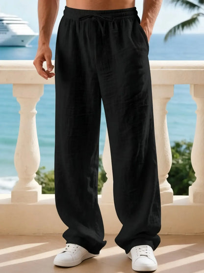 Men's Linen Classic Casual Straight Leg Pants, Breathable Comfortable Fashion Long Trousers, Perfect for Outdoor Travel Vacation Daily Wear Clothes