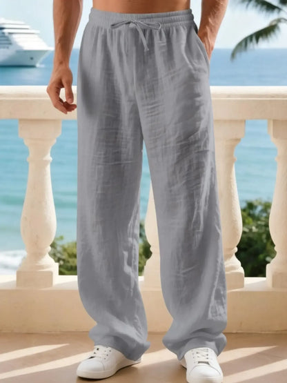 Men's Linen Classic Casual Straight Leg Pants, Breathable Comfortable Fashion Long Trousers, Perfect for Outdoor Travel Vacation Daily Wear Clothes