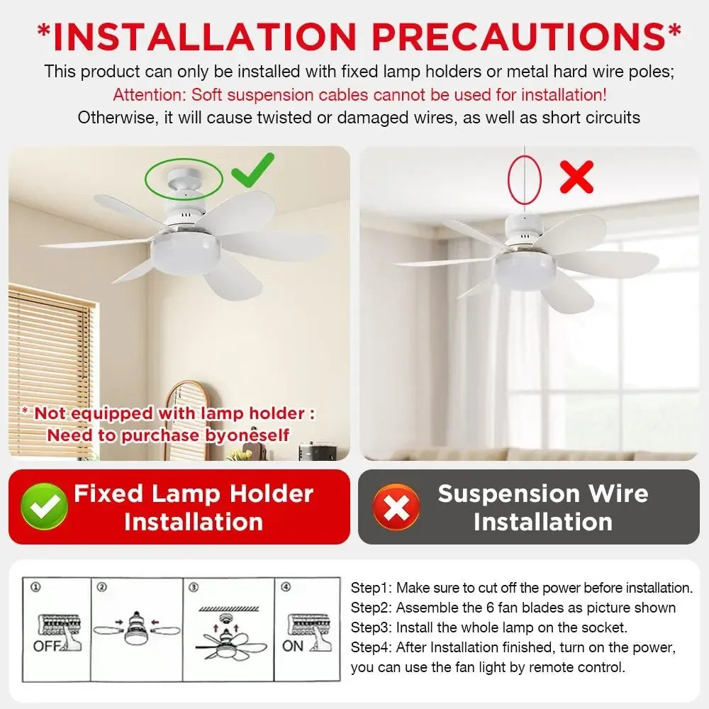 Plug-in Ceiling Fan Light with Remote Control, Pure Copper DC Motor, Variable-Speed Energy-Saving Quiet Operation with Adjustable Lighting and Timer Function, Home Decor Lighting, Atmosphere Lighting