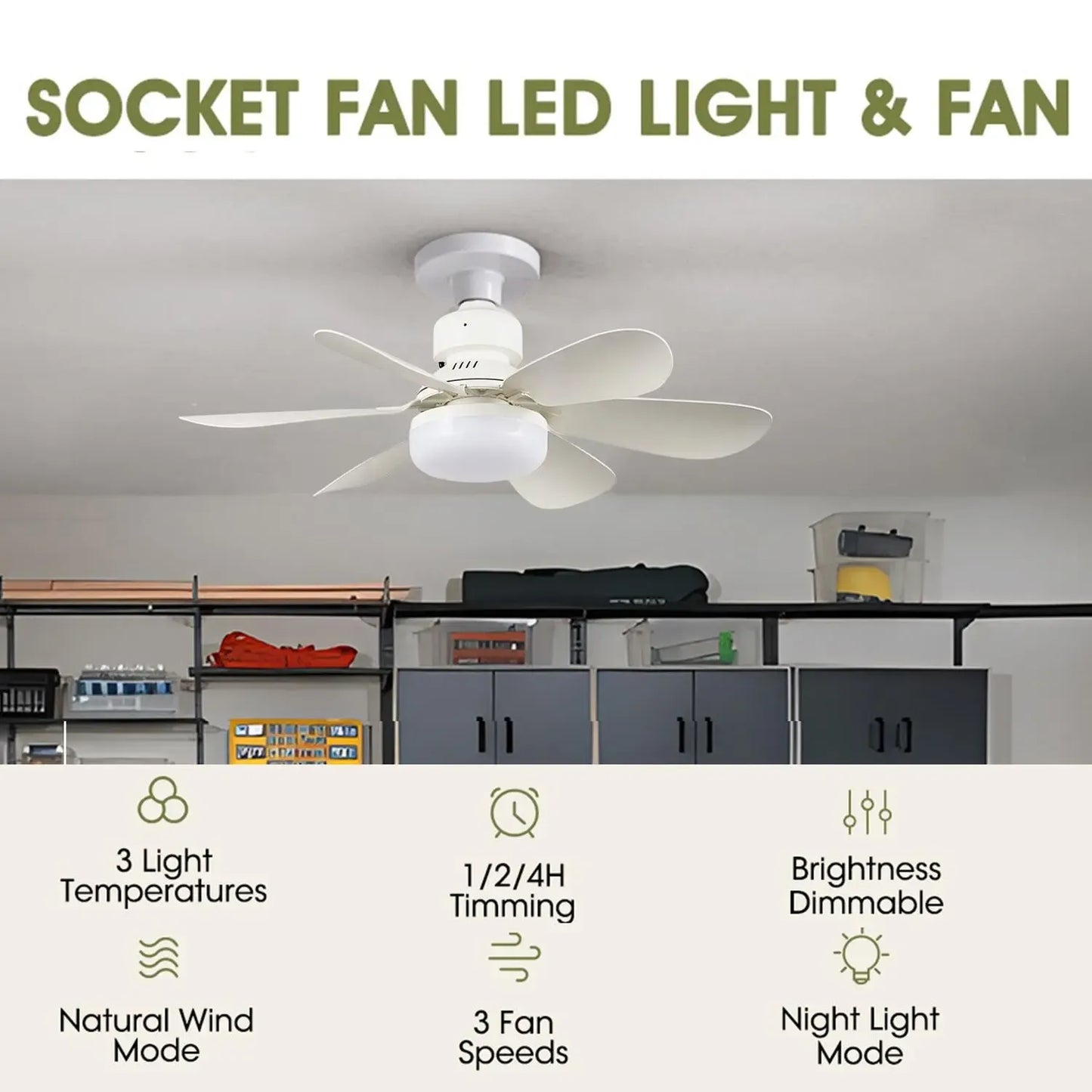Plug-in Ceiling Fan Light with Remote Control, Pure Copper DC Motor, Variable-Speed Energy-Saving Quiet Operation with Adjustable Lighting and Timer Function, Home Decor Lighting, Atmosphere Lighting