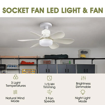 Plug-in Ceiling Fan Light with Remote Control, Pure Copper DC Motor, Variable-Speed Energy-Saving Quiet Operation with Adjustable Lighting and Timer Function, Home Decor Lighting, Atmosphere Lighting