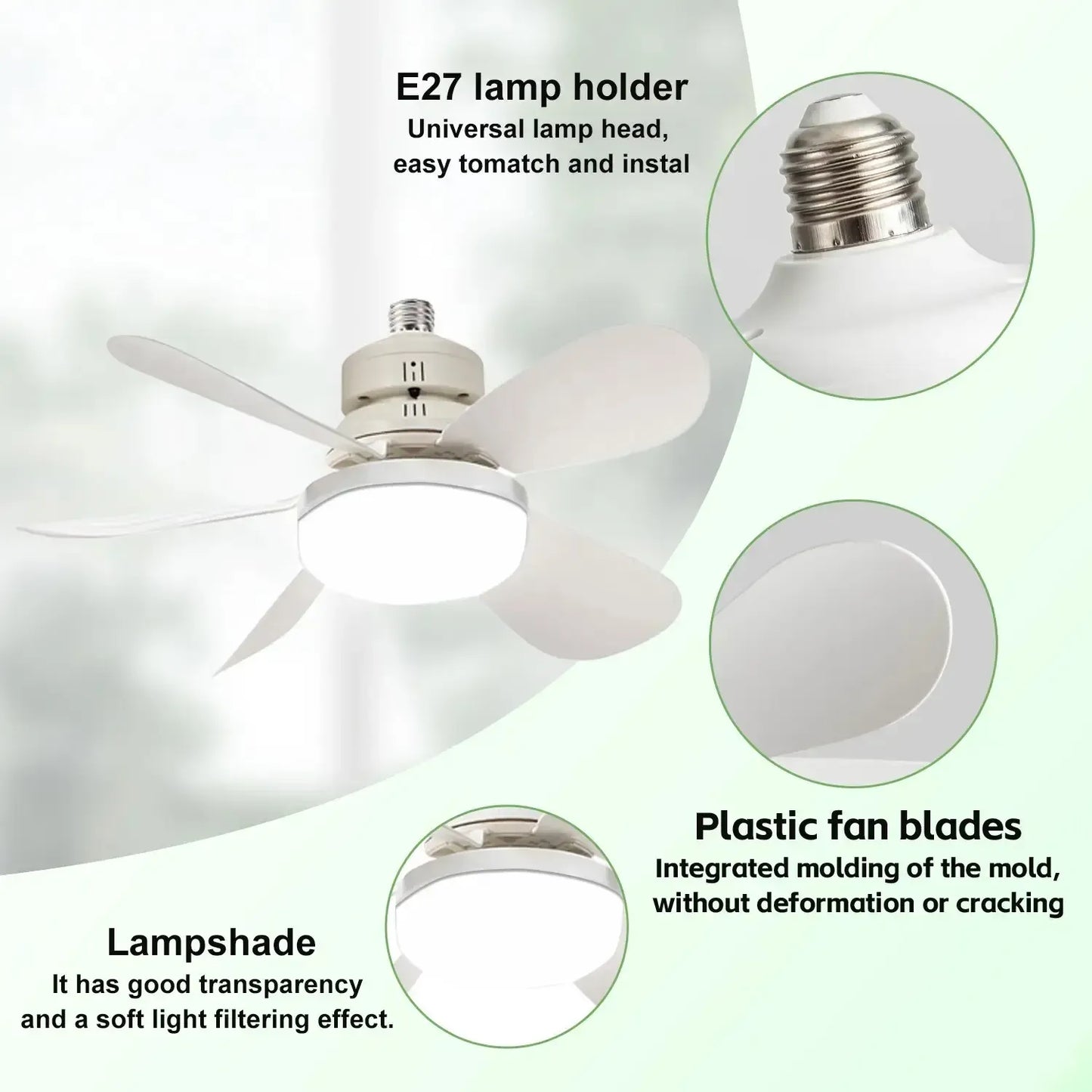 Plug-in Ceiling Fan Light with Remote Control, Pure Copper DC Motor, Variable-Speed Energy-Saving Quiet Operation with Adjustable Lighting and Timer Function, Home Decor Lighting, Atmosphere Lighting