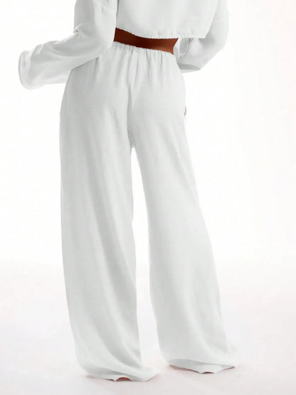 Women's Solid Basic Pocket Pants, Casual Comfy Wide Leg Woven Trousers for Beach Vacation Holiday, Ladies Bottoms for All Seasons, Baggy Legged Pants, Fit, Womenswear