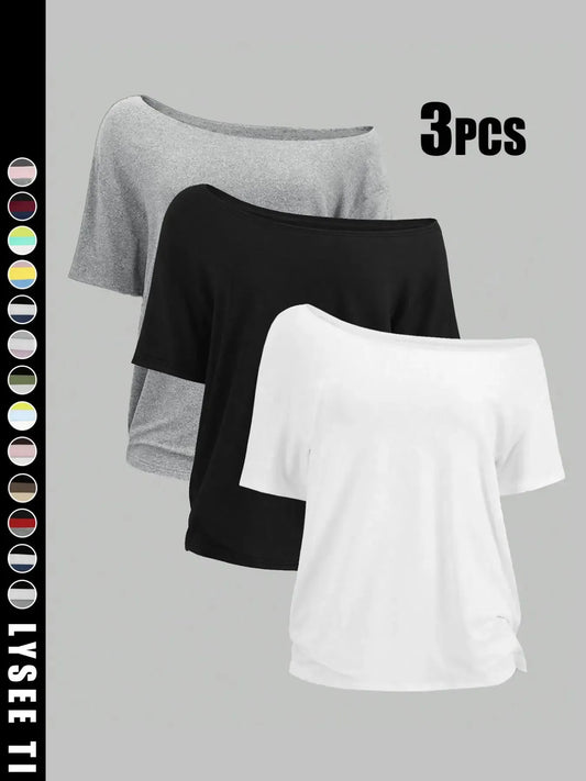 Women's Solid Color Minimalist Loose Tee Top, Casual Basic Short Sleeve T-shirt for Daily Wear, Summer Ladies Clothes for All Seasons