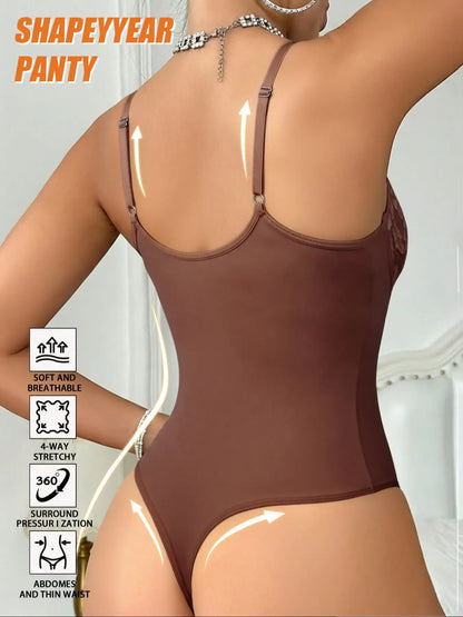 Women's Lace Post-Surgery Shapewear, Padded Sexy One-Piece Underwear, Elegant Chic Back Button Bodysuit, Steel Boning Support