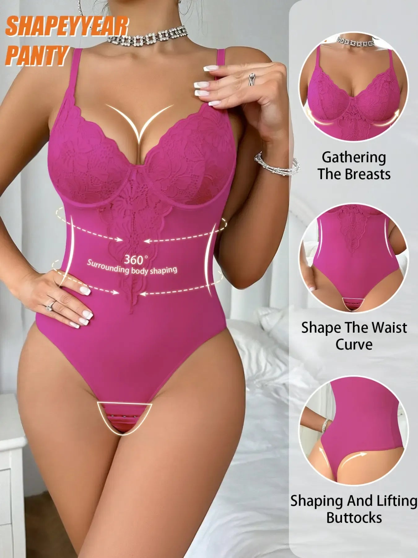 Women's Lace Post-Surgery Shapewear, Padded Sexy One-Piece Underwear, Elegant Chic Back Button Bodysuit, Steel Boning Support