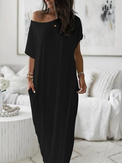 Women's Solid Color Batwing Sleeve Lounge Dress, Casual Comfy Short Sleeve Nightdress for Daily Wear, Ladies Loungewear Sleepwear for All Seasons, Womenswear