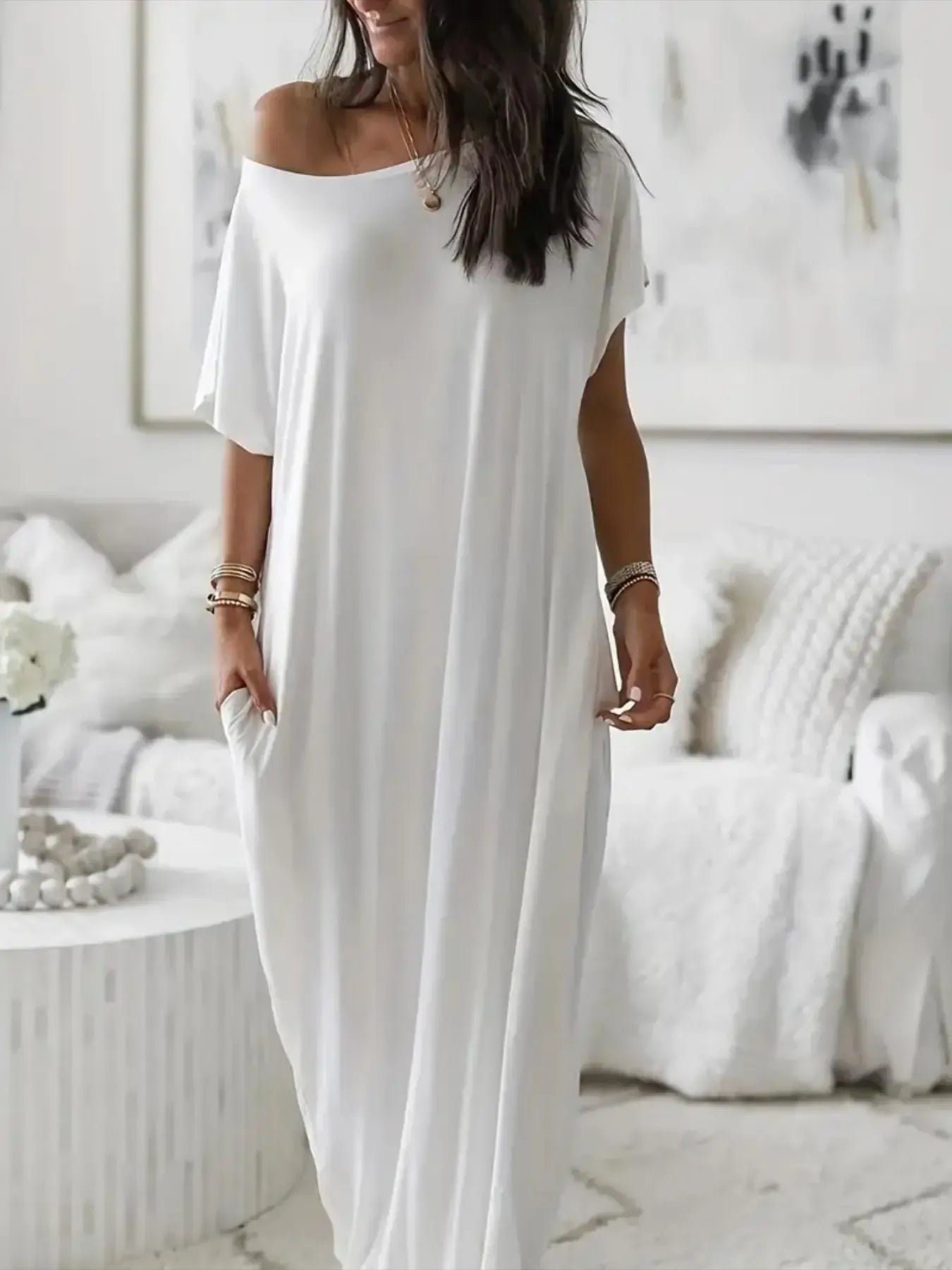 Women's Solid Color Batwing Sleeve Lounge Dress, Casual Comfy Short Sleeve Nightdress for Daily Wear, Ladies Loungewear Sleepwear for All Seasons, Womenswear
