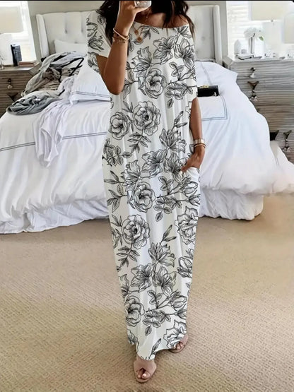 Women's Solid Color Batwing Sleeve Lounge Dress, Casual Comfy Short Sleeve Nightdress for Daily Wear, Ladies Loungewear Sleepwear for All Seasons, Womenswear