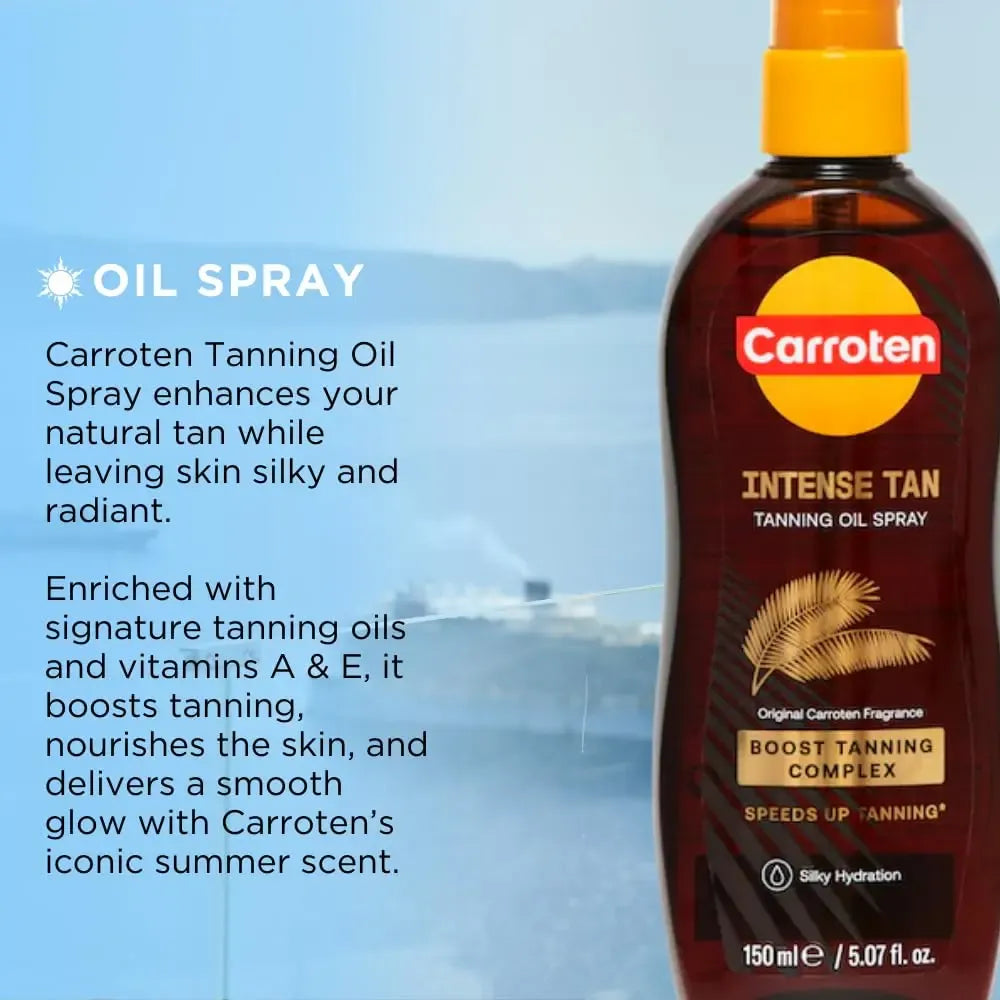 Carroten Intensive Tanning Oil Spray | Browning Tan Accelerator | Vitamin E and Carrot & Coconut Oils | Water-Resistant, Silky Hydration | Coconut Fragrance | Made in Greece | 6.7 oz