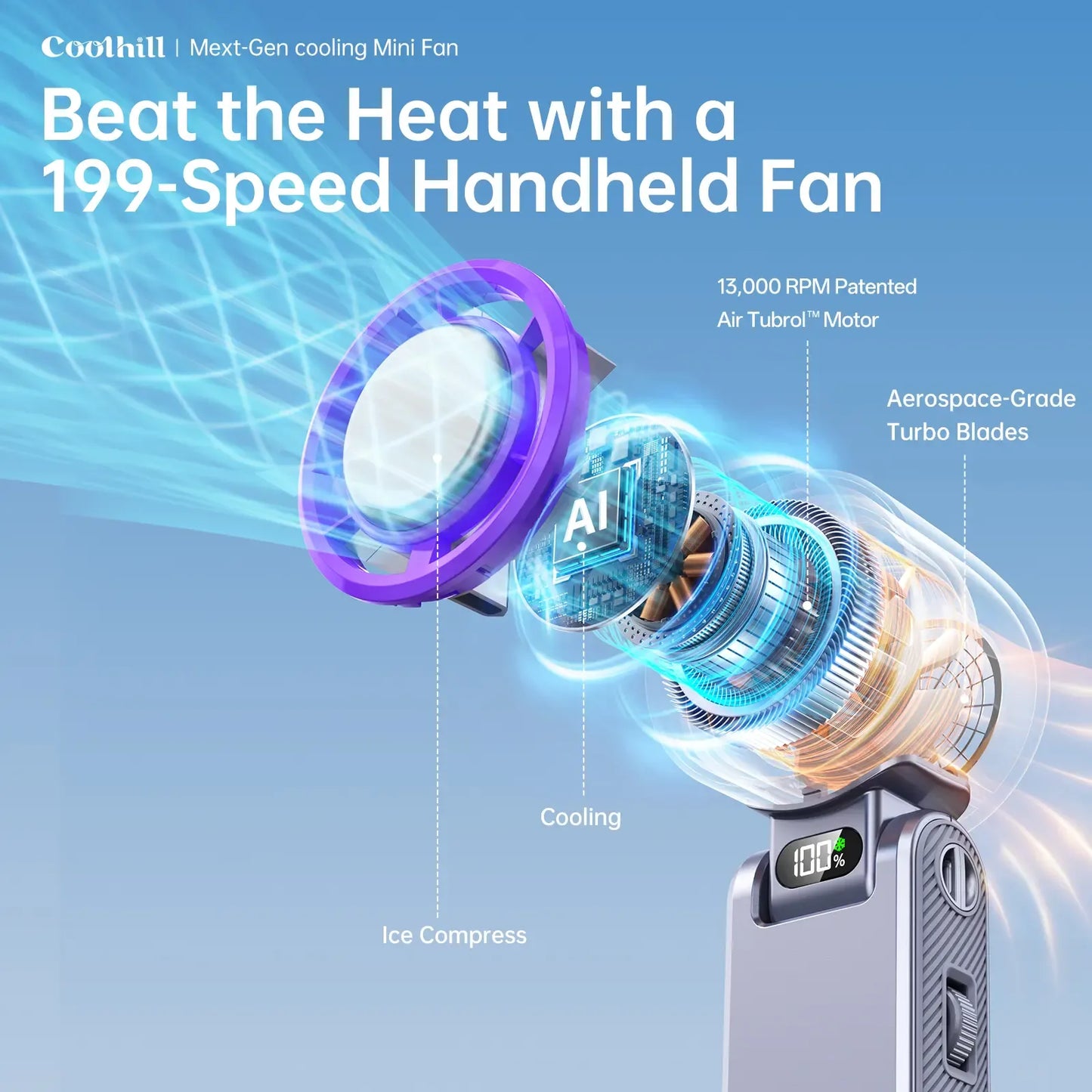 CoolHill  Portable fan Handheld High Speed Fan