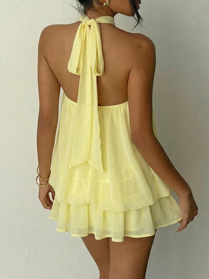 Women's Summer Fashion Party Halter Neck Tie Back Mini Dress