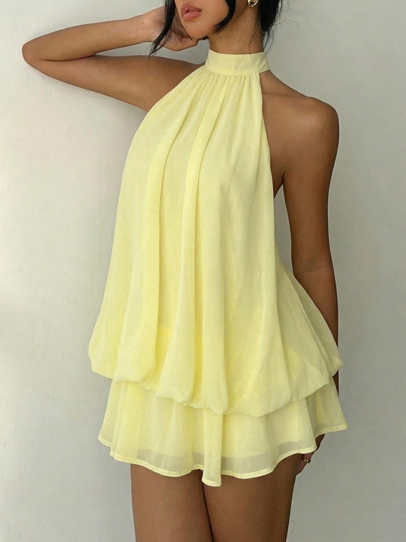 Women's Summer Fashion Party Halter Neck Tie Back Mini Dress