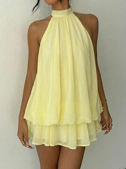 Women's Summer Fashion Party Halter Neck Tie Back Mini Dress