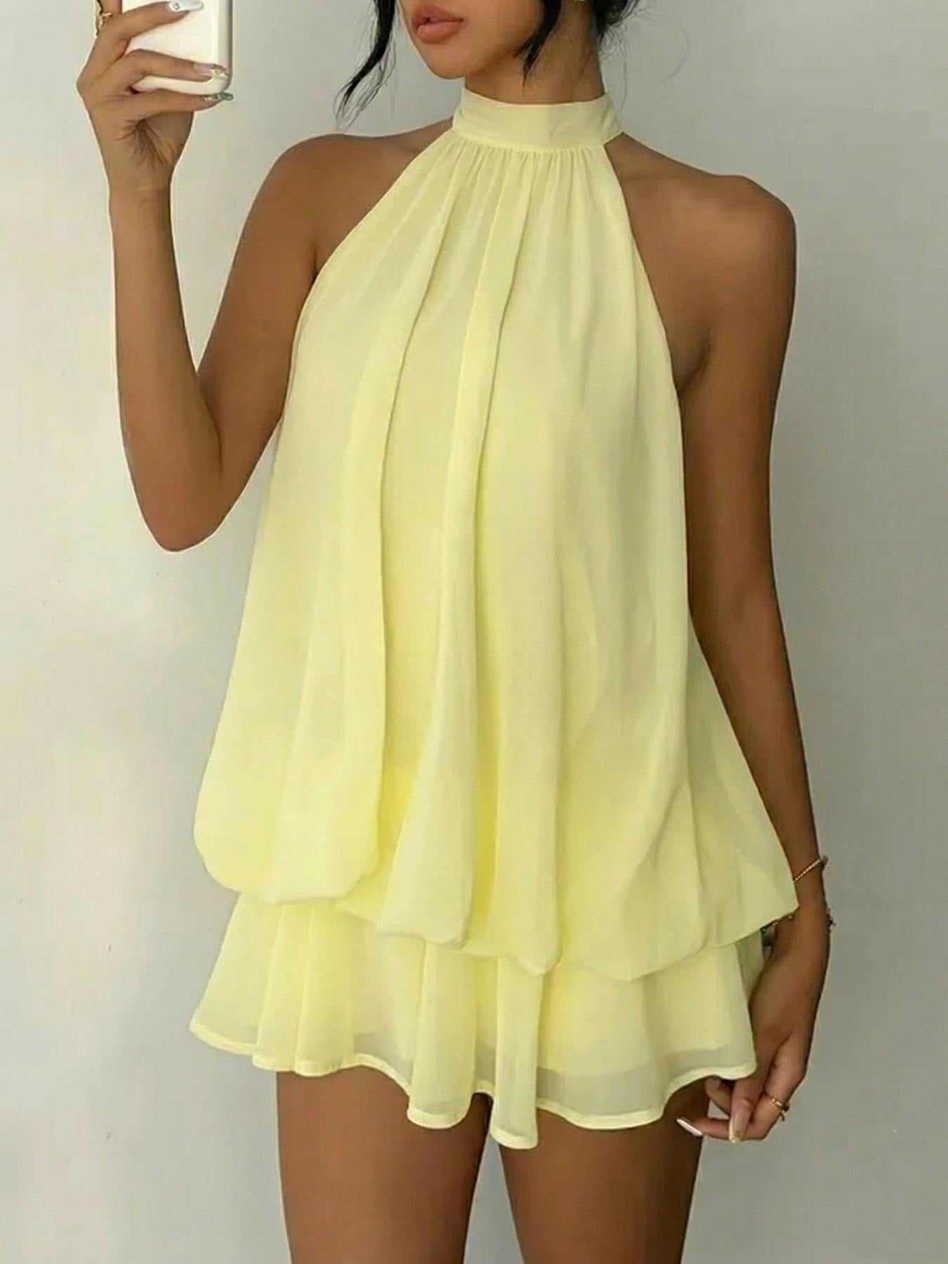 Women's Summer Fashion Party Halter Neck Tie Back Mini Dress