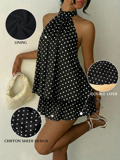 Women's Summer Fashion Party Halter Neck Tie Back Mini Dress