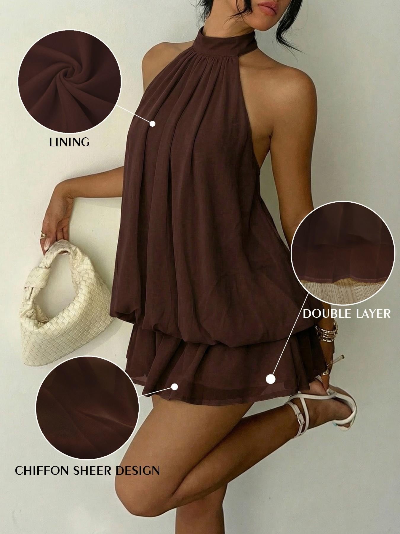 Women's Summer Fashion Party Halter Neck Tie Back Mini Dress