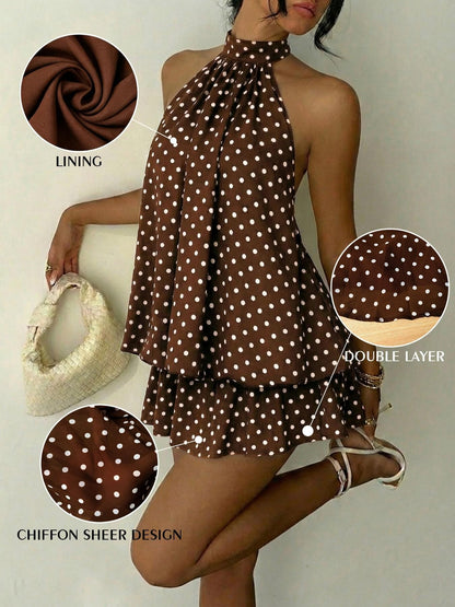 Women's Summer Fashion Party Halter Neck Tie Back Mini Dress