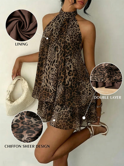 Women's Summer Fashion Party Halter Neck Tie Back Mini Dress