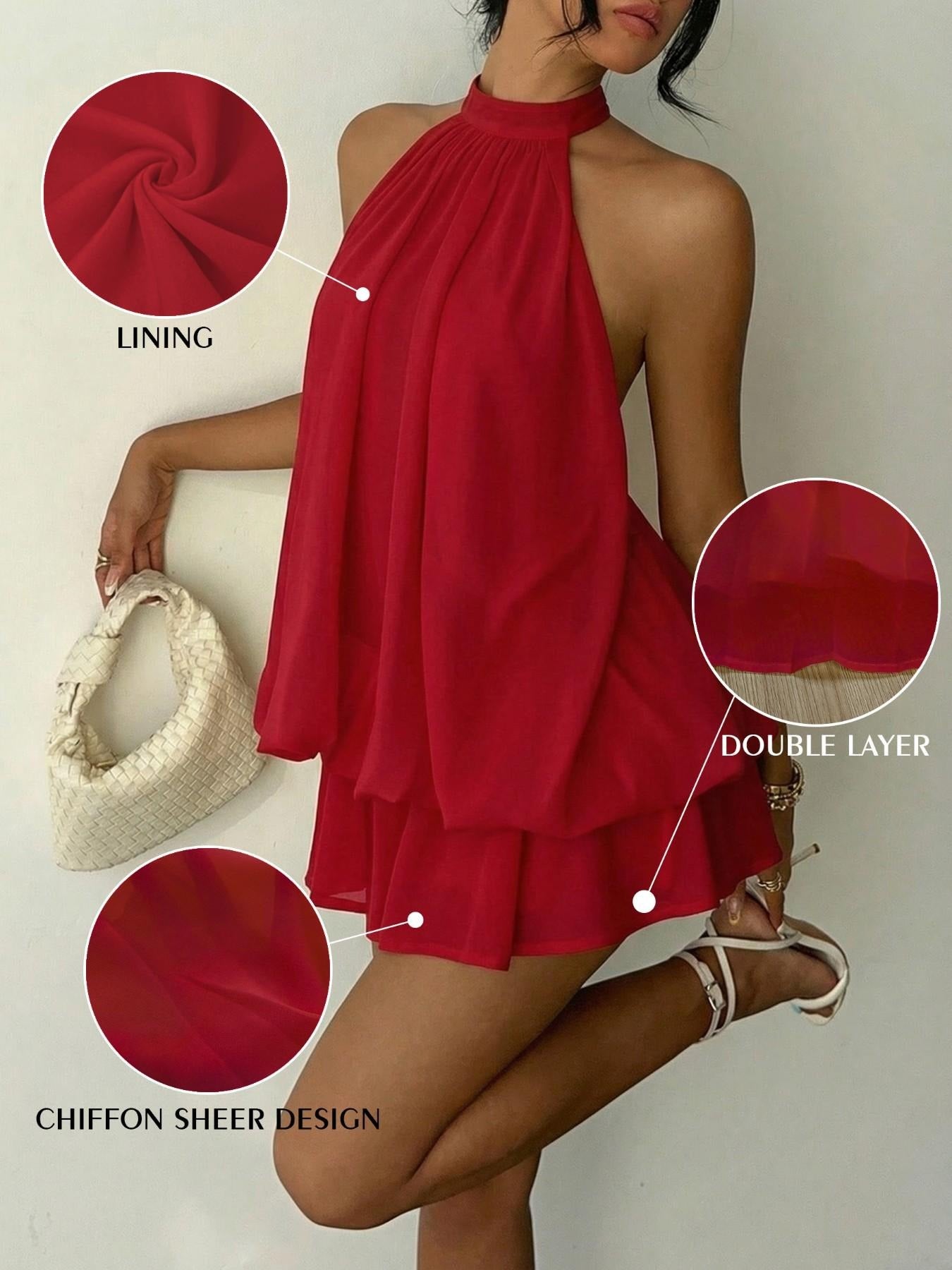 Women's Summer Fashion Party Halter Neck Tie Back Mini Dress