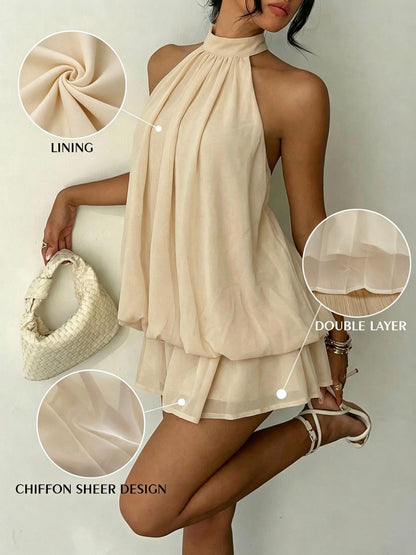 Women's Summer Fashion Party Halter Neck Tie Back Mini Dress