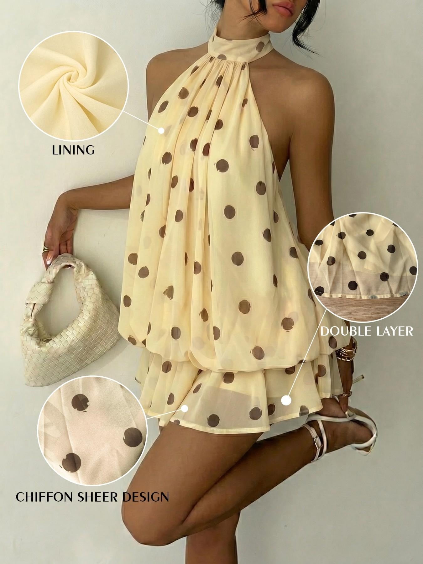 Women's Summer Fashion Party Halter Neck Tie Back Mini Dress
