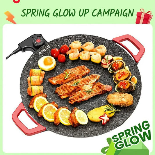1500W Portable Electric Korean BBQ Grill Indoor Smokeless Non-stick Grill Pan Adjustable Temperature Control Universal Fry Griddle for Home Cooking
