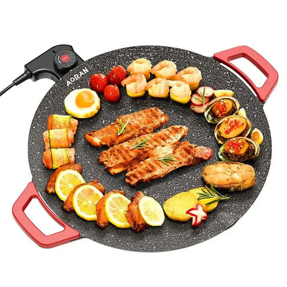 1500W Portable Electric Korean BBQ Grill Indoor Smokeless Non-stick Grill Pan Adjustable Temperature Control Universal Fry Griddle for Home Cooking