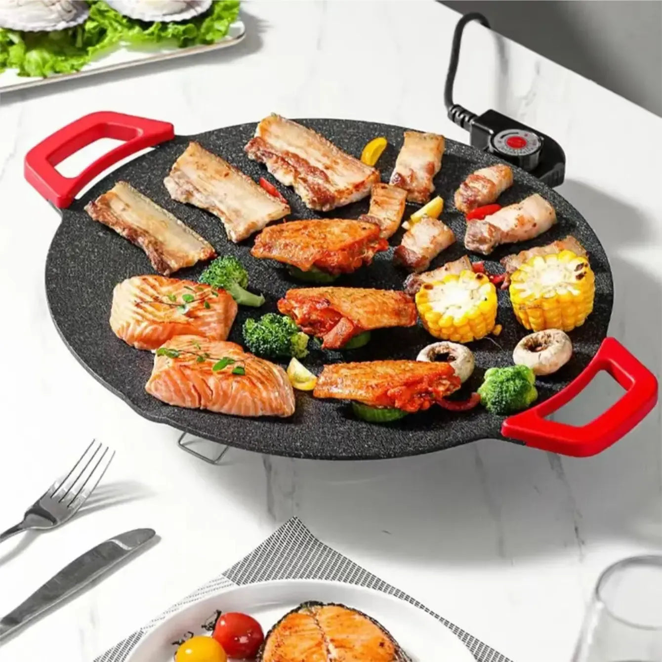 1500W Portable Electric Korean BBQ Grill Indoor Smokeless Non-stick Grill Pan Adjustable Temperature Control Universal Fry Griddle for Home Cooking