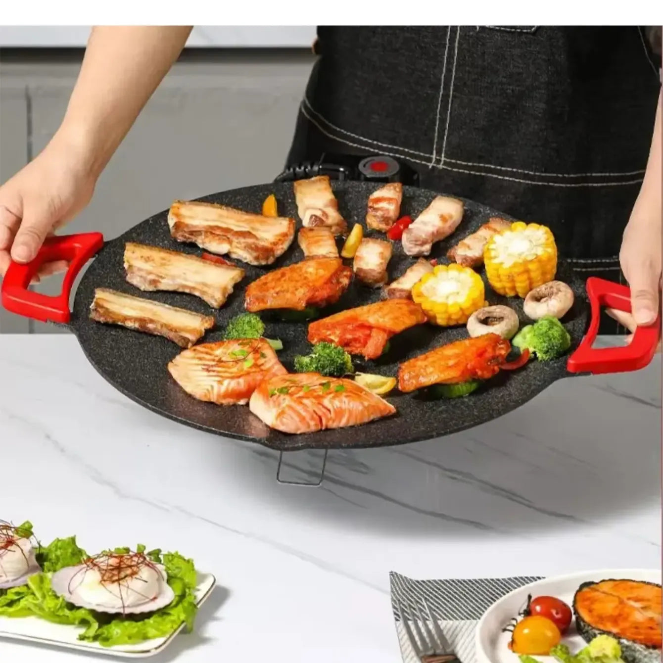 1500W Portable Electric Korean BBQ Grill Indoor Smokeless Non-stick Grill Pan Adjustable Temperature Control Universal Fry Griddle for Home Cooking