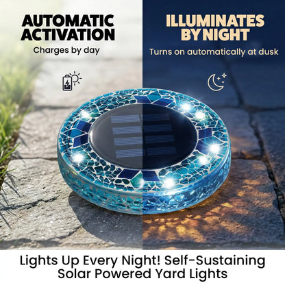 [Solar] Stained Glass Mosaic Disk Lights, Automatic, Wireless, Waterproof, Outdoor Decorative Pathway LED Garden Lights