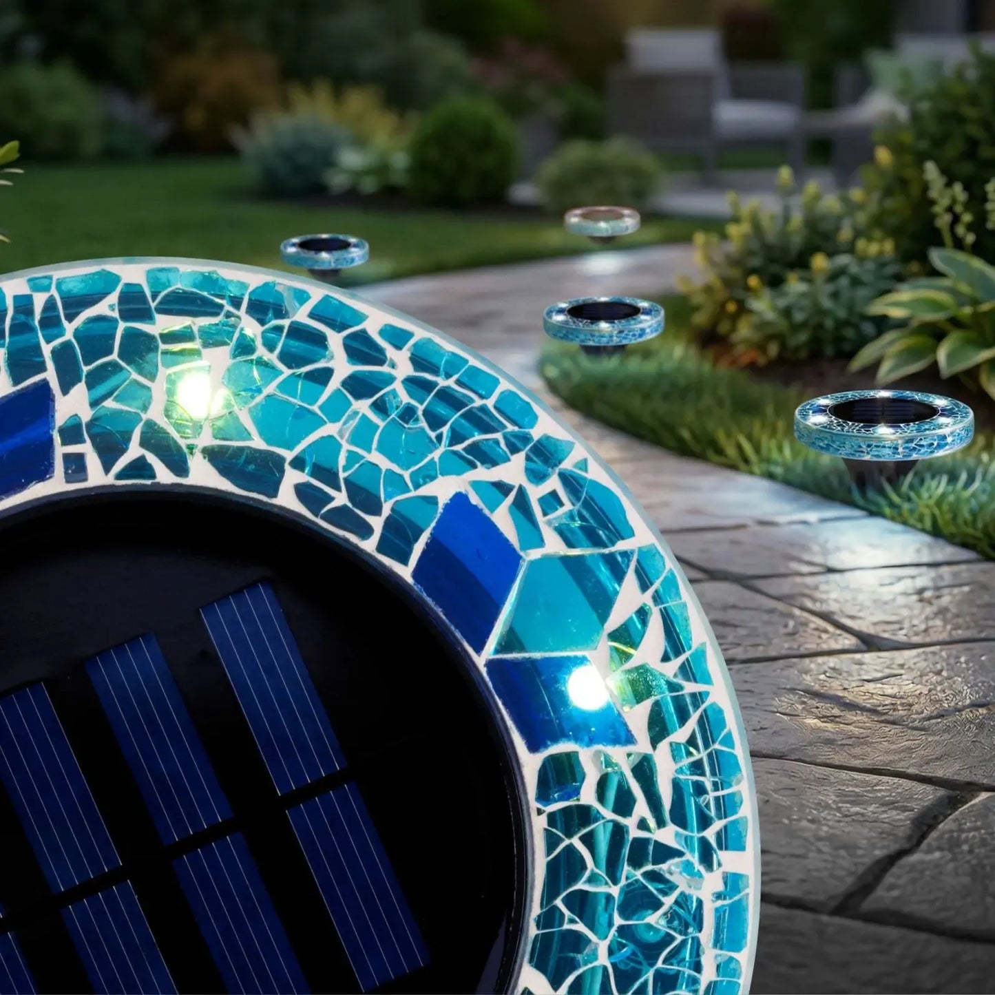 [Solar] Stained Glass Mosaic Disk Lights, Automatic, Wireless, Waterproof, Outdoor Decorative Pathway LED Garden Lights