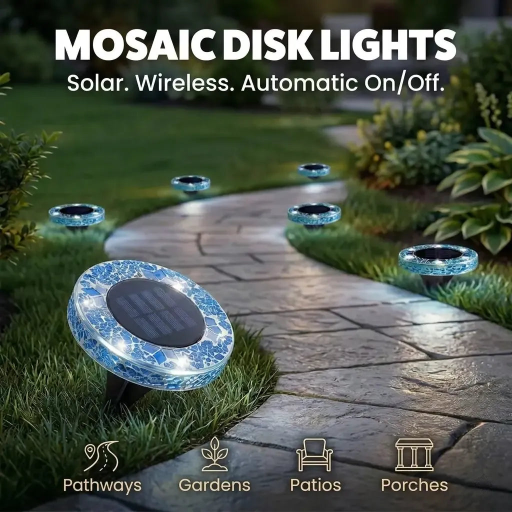 [Solar] Stained Glass Mosaic Disk Lights, Automatic, Wireless, Waterproof, Outdoor Decorative Pathway LED Garden Lights