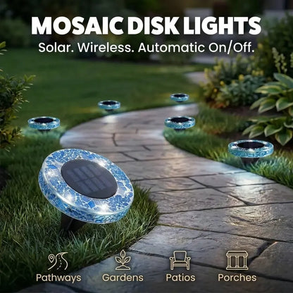 [Solar] Stained Glass Mosaic Disk Lights, Automatic, Wireless, Waterproof, Outdoor Decorative Pathway LED Garden Lights