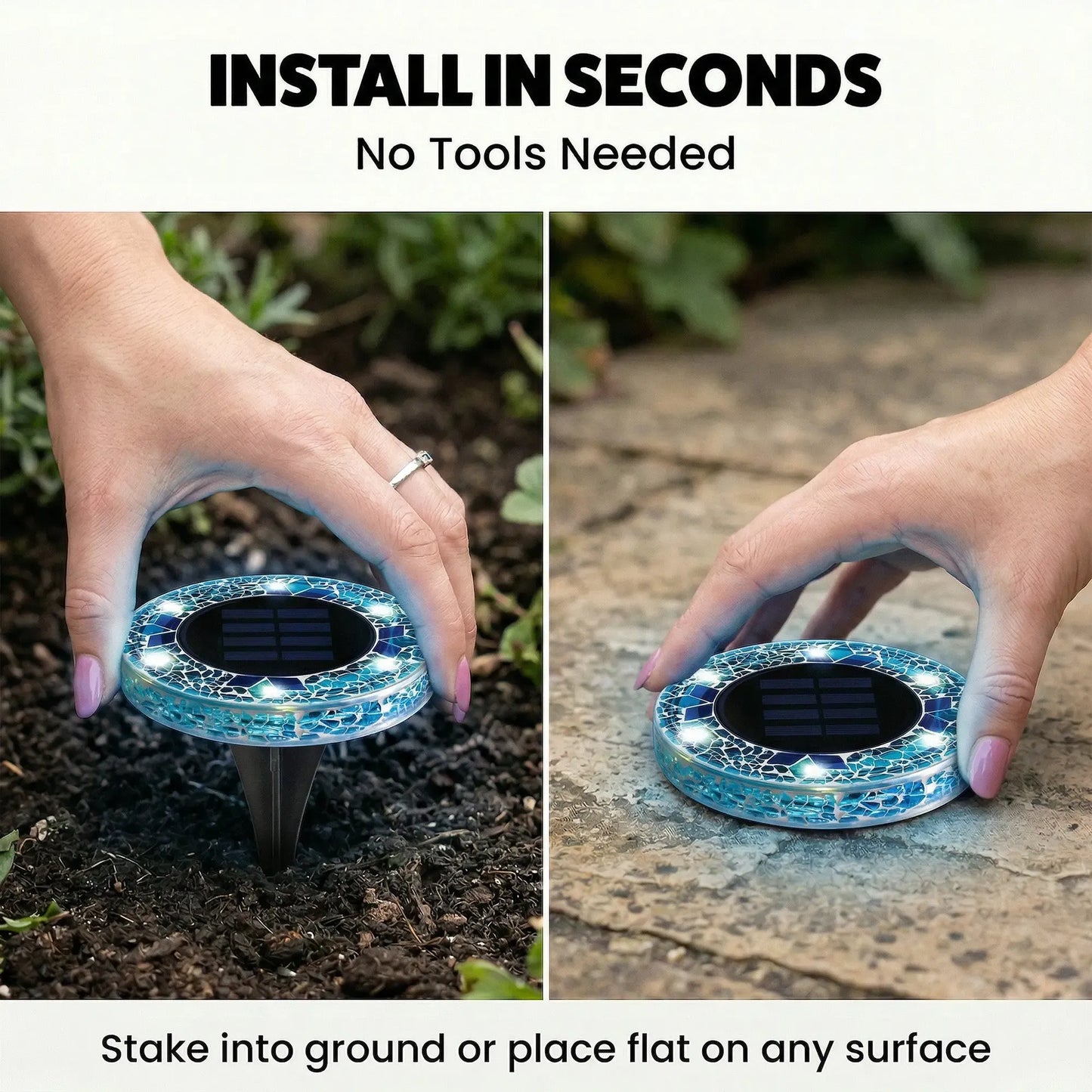 [Solar] Stained Glass Mosaic Disk Lights, Automatic, Wireless, Waterproof, Outdoor Decorative Pathway LED Garden Lights