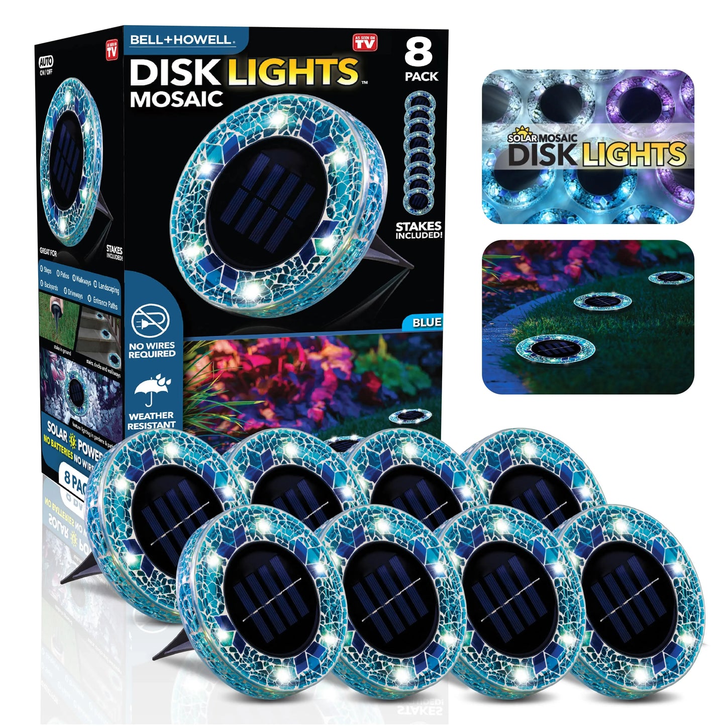 [Solar] Stained Glass Mosaic Disk Lights, Automatic, Wireless, Waterproof, Outdoor Decorative Pathway LED Garden Lights