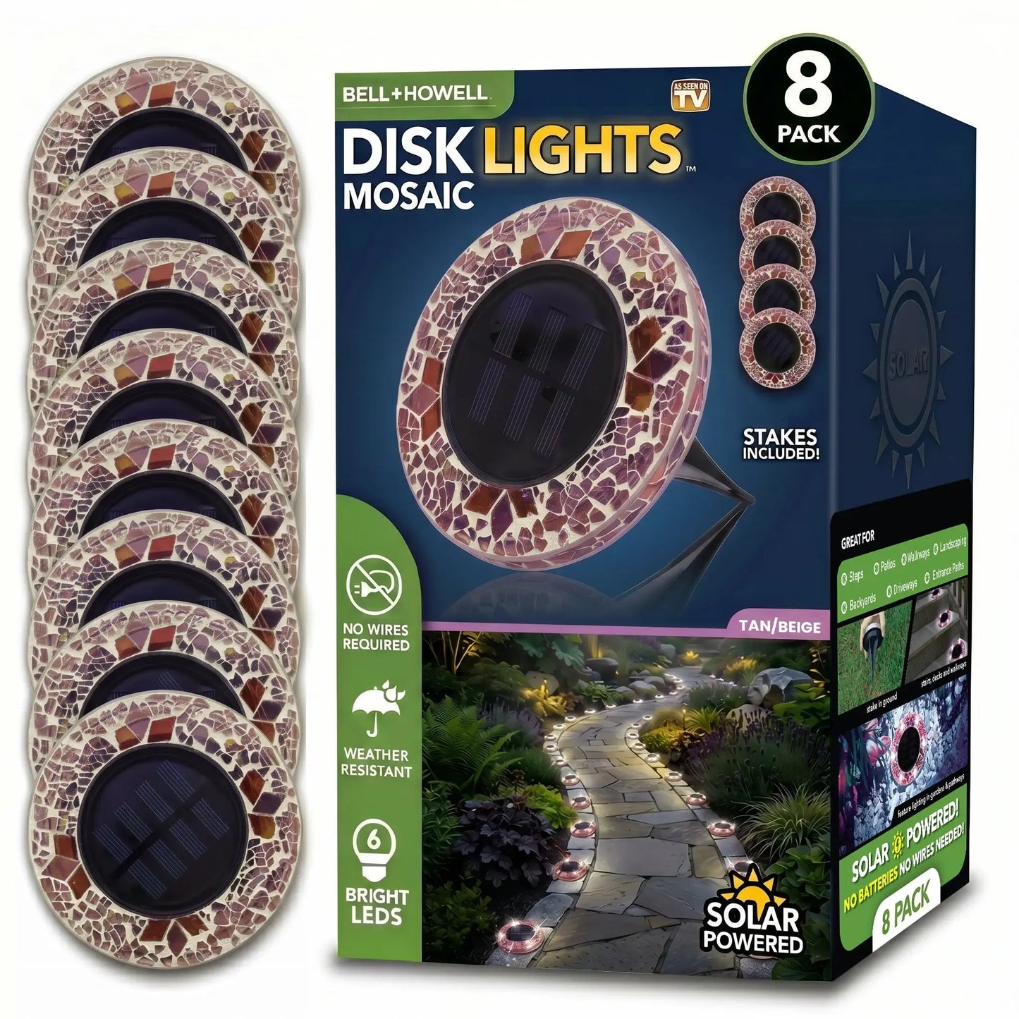 [Solar] Stained Glass Mosaic Disk Lights, Automatic, Wireless, Waterproof, Outdoor Decorative Pathway LED Garden Lights