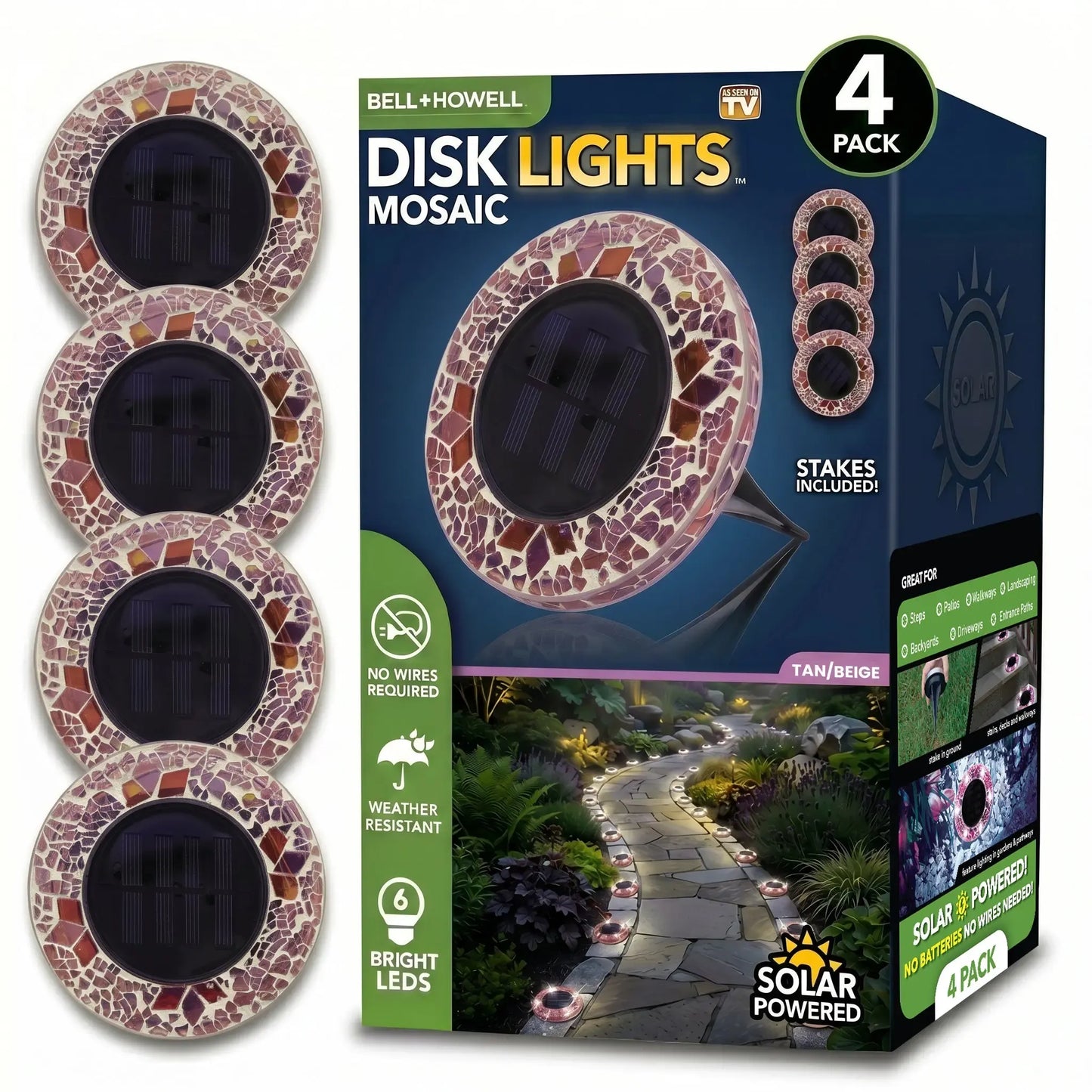 [Solar] Stained Glass Mosaic Disk Lights, Automatic, Wireless, Waterproof, Outdoor Decorative Pathway LED Garden Lights