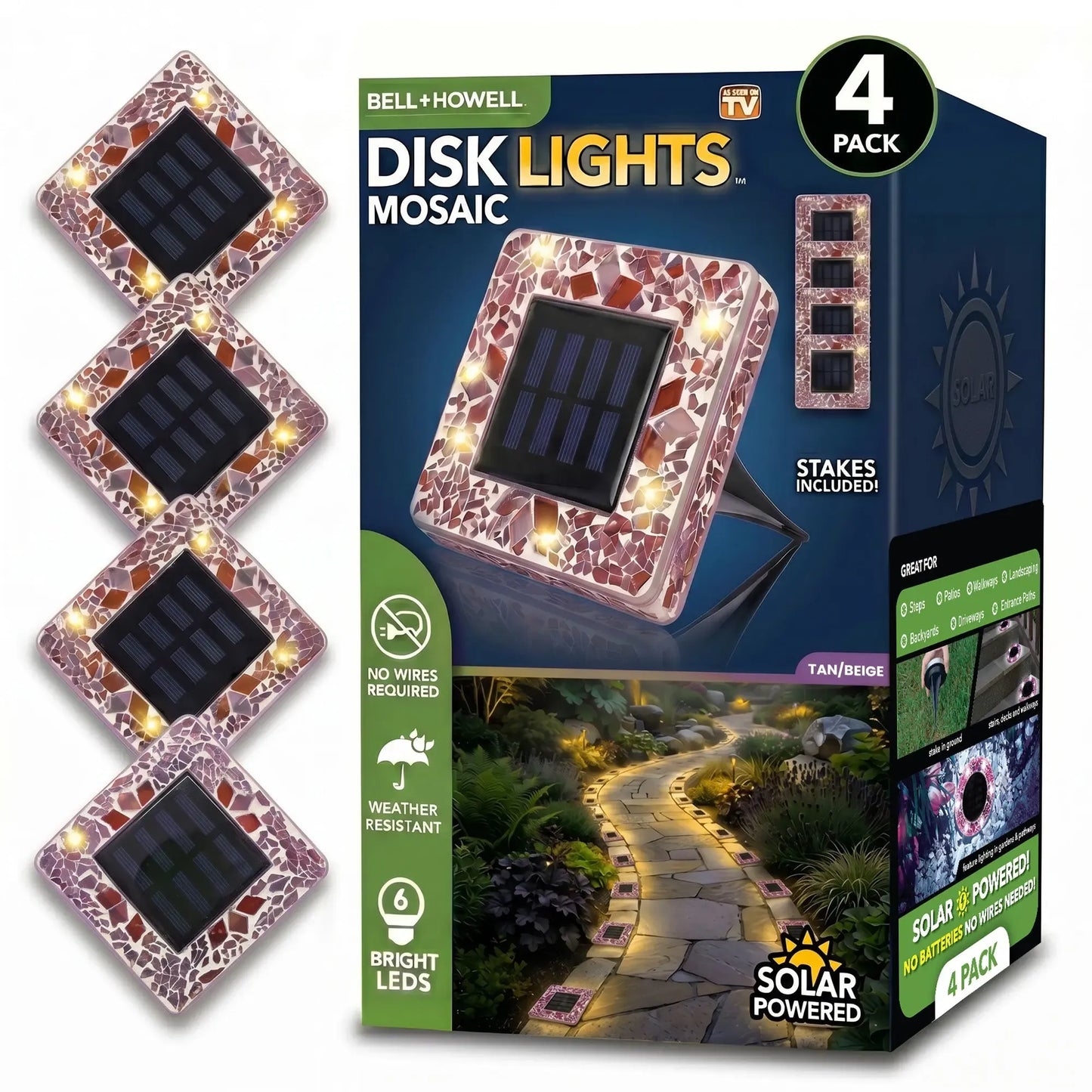 [Solar] Stained Glass Mosaic Disk Lights, Automatic, Wireless, Waterproof, Outdoor Decorative Pathway LED Garden Lights
