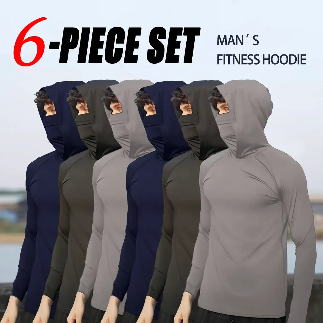 6-Piece Men's Casual Hoodie Pullovers Blue Black Light Gray Slim Fit Long Sleeve Lightweight UPF Sun Protection Soft Breathable Timeless Classic Versatile Machine Washable Comfort Multi-Occasion Wear Menswear Set Stylish Tops