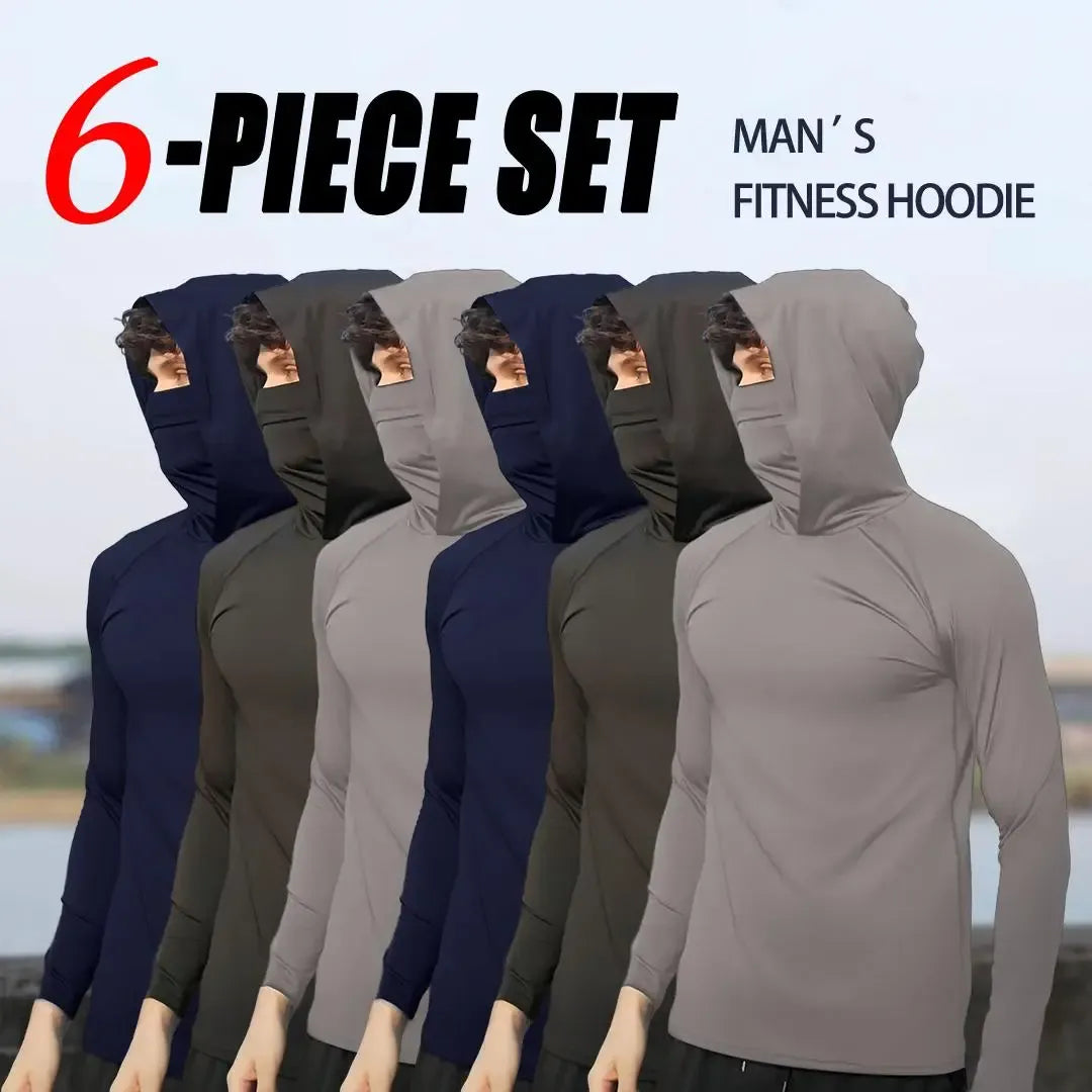 6-Piece Men's Casual Hoodie Pullovers Blue Black Light Gray Slim Fit Long Sleeve Lightweight UPF Sun Protection Soft Breathable Timeless Classic Versatile Machine Washable Comfort Multi-Occasion Wear Menswear Set Stylish Tops
