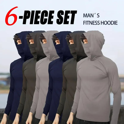6-Piece Men's Casual Hoodie Pullovers Blue Black Light Gray Slim Fit Long Sleeve Lightweight UPF Sun Protection Soft Breathable Timeless Classic Versatile Machine Washable Comfort Multi-Occasion Wear Menswear Set Stylish Tops