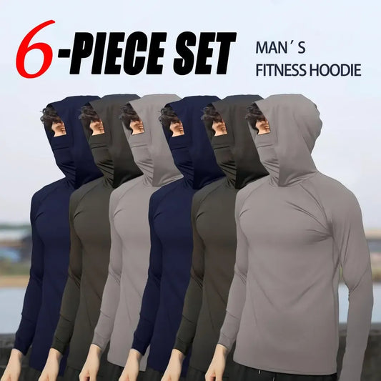 6-Piece Men's Casual Hoodie Pullovers Blue Black Light Gray Slim Fit Long Sleeve Lightweight UPF Sun Protection Soft Breathable Timeless Classic Versatile Machine Washable Comfort Multi-Occasion Wear Menswear Set Stylish Tops